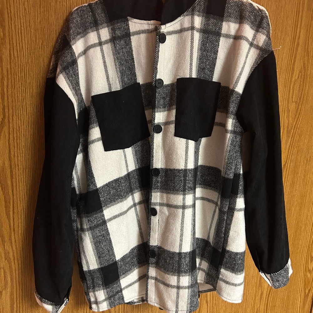 SHEIN Black and White Plaid Jacket